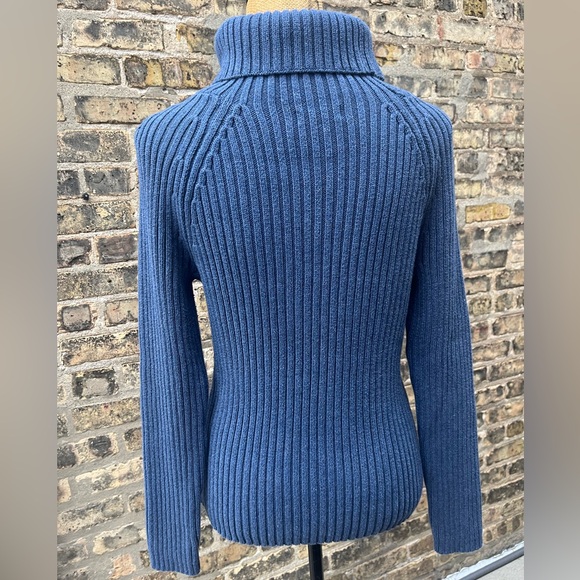 Carole Little Chunky Knit Cotton Sweater Ribbed Blue Side Zip Size Large - Picture 8 of 12